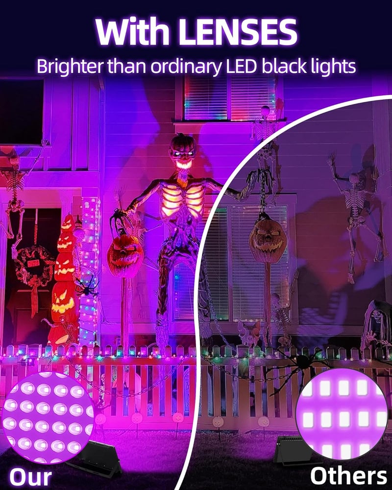 THECHAM Store 100W LED Black Lights IP66 Waterproof Black Light Outdoor with 5.9ft Plug+Switch,Flood Blacklight for Halloween Glow in The Dark Party Stage Light Neon Glow Birthday 2 Pack - Image 4